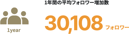 1年間の平均フォロワー増加数 30,108フォロワー